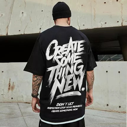 Camiseta Larga Masculina Oversized Manga Curta Com Estampa Do Alfabeto Inglês