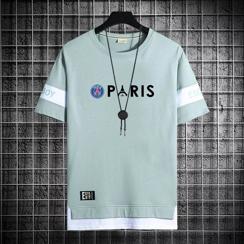 Americano Estilo Rua Camiseta Masculina Manga Curta Paris Saint Germain F.C . Solta Tamanho Grande