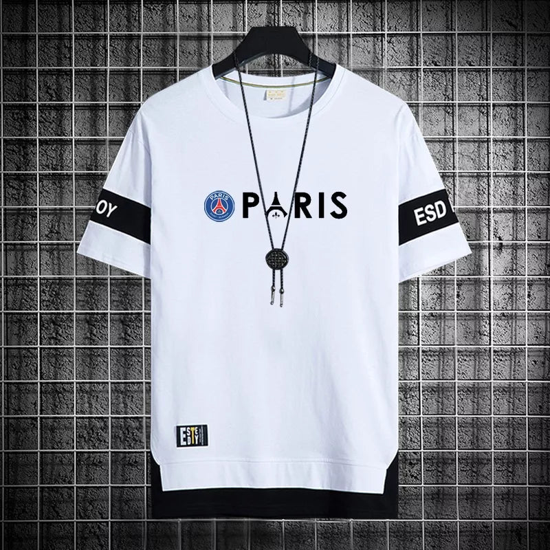 Americano Estilo Rua Camiseta Masculina Manga Curta Paris Saint Germain F.C . Solta Tamanho Grande